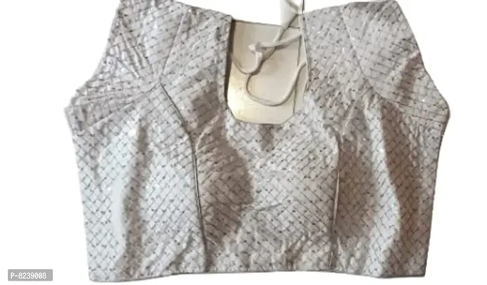 disson Women's Embroidery Work Mirror Half Sleeves Readymade Blouse- Women  Girls Grey-thumb0