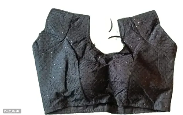 disson Women's Embroidery Work Mirror Half Sleeves Readymade Blouse- Women & Girls Black