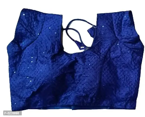 disson Women's Embroidery Work Mirror Half Sleeves Readymade Blouse- Women  Girls Blue-thumb0