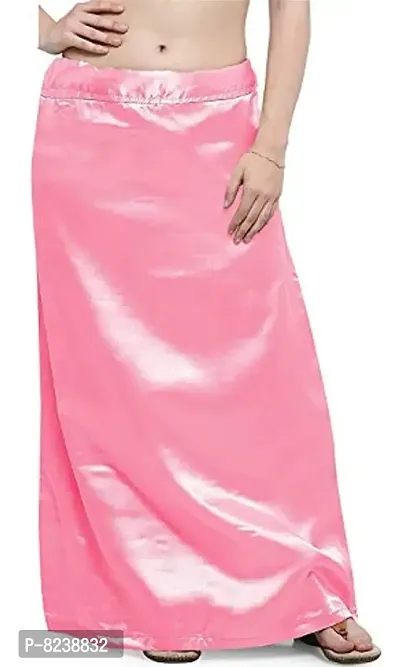 Classic Curves Women's Satin Silk Floor Length Saree Underskirt Petticoat (GO-2365; Baby Pink; Free Size)-thumb0