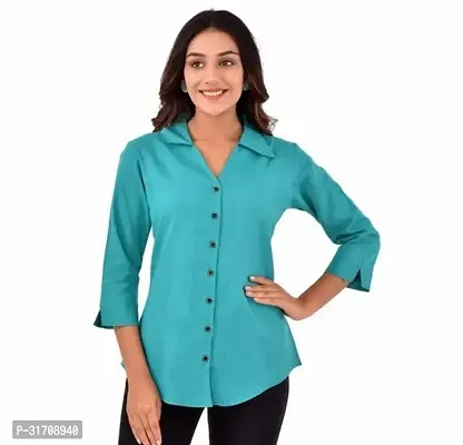 Quaclo Rama Green Cotton Slub Collor Shirts for Womens and Girls-thumb0