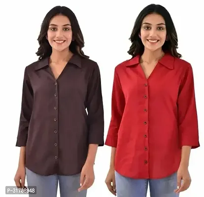 Quaclo Coffee and Maroon Cotton Slub Collor Shirts Combo of 2 for Womens and Girls