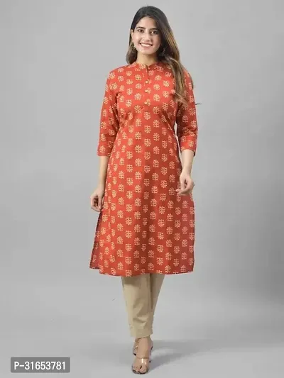 Quaclo Brick Red Flower Printed Women Cotton Kurti-thumb0