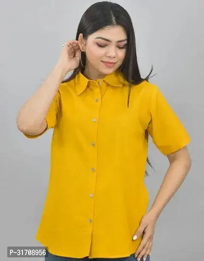 Quaclo Womens Mustard Regular Fit Half Sleeves Spread Collar Cotton Shirt-thumb0