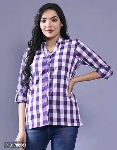 Womens Purple Cotton Check shirt