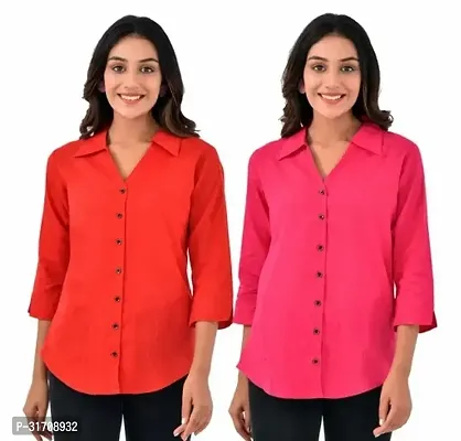 Women Pink and Red Solid Shirts Pack of 2-thumb0