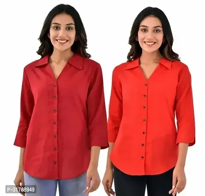 Quaclo Maroon and Red Cotton Slub Collor Shirts Combo of 2 for Womens and Girls-thumb0