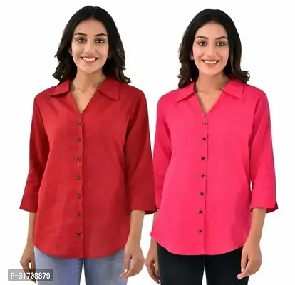 Quaclo Maroon and Pink Cotton Slub Collor Shirts Combo of 2 for Womens and Girls