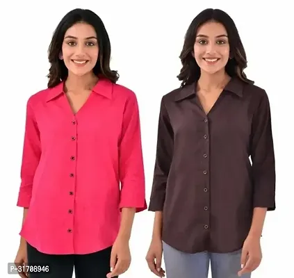 Quaclo Pink and Coffee Cotton Slub Collor Shirts Combo of 2 for Womens and Girls