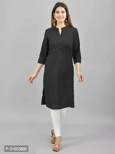 Quaclo Black Pintucks Cotton Straight Women Kurti-thumb0