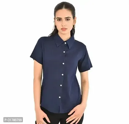 Quaclo Navy Blue Cotton Half Sleeve Shirt for Women Girls