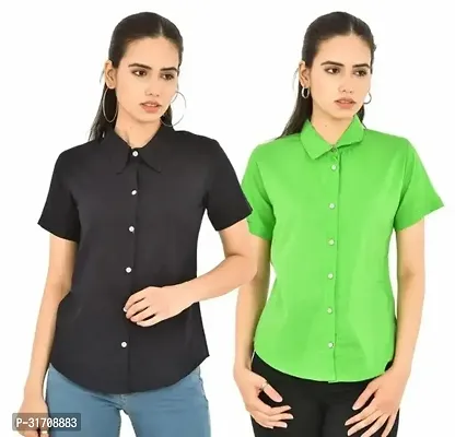 Quaclo Black and Pista Green Cotton Half Sleeve Shirt Combo of 2 for Women and Girls-thumb0