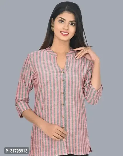 Womens Red Cotton Striped Shirt