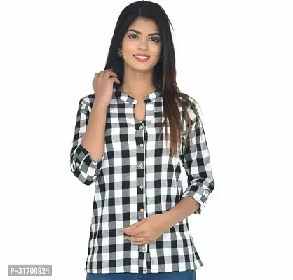 Womens Black Cotton Check shirt-thumb0