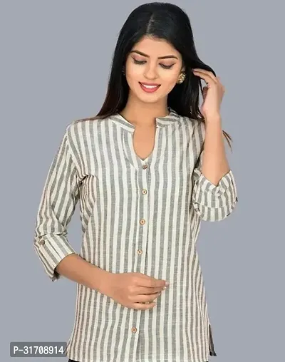 Womens Cream Cotton Striped Shirt-thumb0