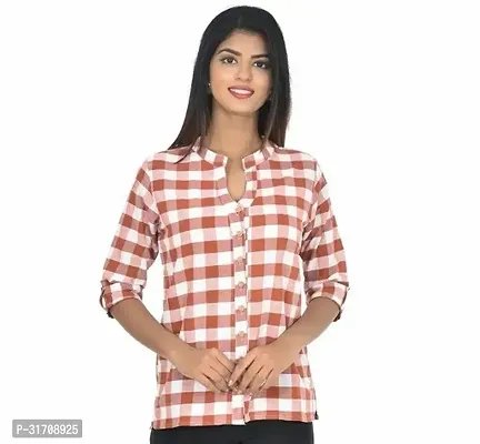 Womens Brown Cotton Check shirt