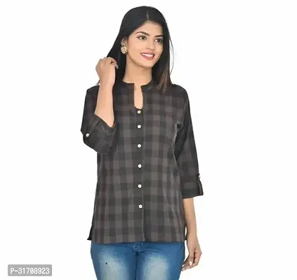 Womens Coffee Cotton Check shirt-thumb0