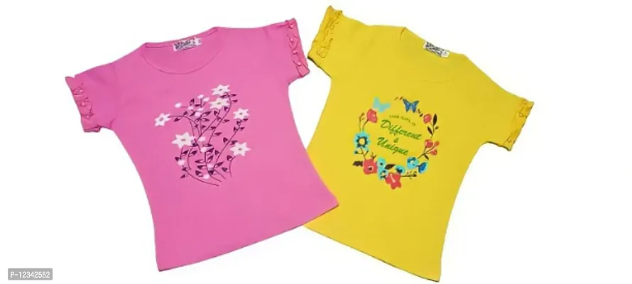 Classic Cotton Printed Tops for Kids Girls, Pack of 2