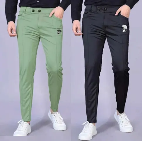 Classic Polyester Solid Track Pants for Men, Pack of 2