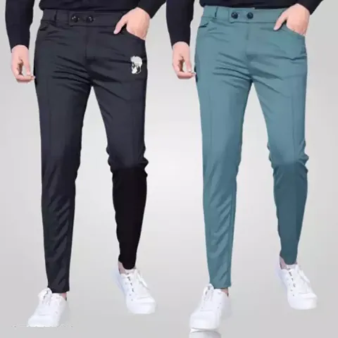 Mens regular fit track pants pack of 2 ( green+black)