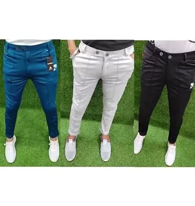 Classic Polyester Solid Track Pants for Men, Pack of 3
