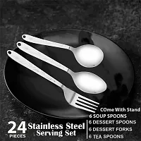 Troozy Premium Stainless Steel Lovely Cutlery Set - Set of 25 (Contains: 6 Master Spoons, 6 Table Spoons, 6 Forks, 6 Soup Spoons, 1 Stand) Cutlery Set for Dining Table-thumb1