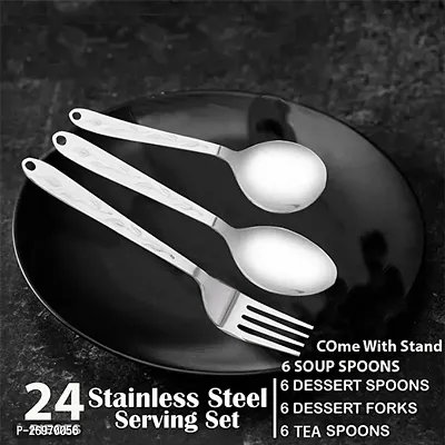 Troozy Premium Stainless Steel Lovely Cutlery Set - Set of 25 (Contains: 6 Master Spoons, 6 Table Spoons, 6 Forks, 6 Soup Spoons, 1 Stand) Cutlery Set for Dining Table-thumb4
