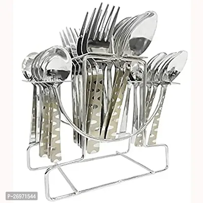 Troozy Laser Complete Cutlery Set 24 pcs with Hanging Stand (6 Tea Spoons, 6 Master Spoons, 6 Desert Spoon, 6 Dessert Forks  1 Cutlery Stand) Made of 304 Stainless Steel-thumb0