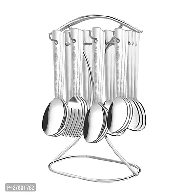 Troozy Silverware Set, 25-Piece Jessica Stainless Steel- Cutlery Set (Includes: 6 Tea Spoons, 6 Soup Spoons, 6 Master Spoons, 6 Master Fork, 1-Stand) Utensil Sets, Dishwasher Safe