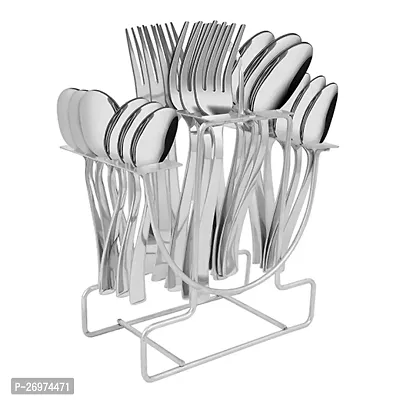 Troozy Sizzler Silverware Set, 25 Piece Mirror Flatware Set With Stand, Silverware Set, (6 Tea Spoons, 6 Master Spoon, 6 Desert Spoon, 6 Dessert Forks, 1 Steel Stand) A Complete Cutlery Set