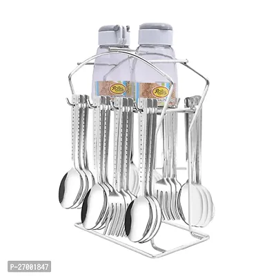 Troozy Spoons Kitchen Set Oreo - Stainless Cutlery Set - Set of 25 (Contains: 6 Tea Spoons, 6 Soup Spoon, 6 Master Spoon, 6 Master Forks, 1 Steel Stand) With 2 Piece Spice Jar Free, Silverware Set,