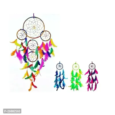 Dream Catcher | Multicolor Dream Catcher | Combo of Dream Catcher of 4| Home Decor | wall Decoration | size ( 6inche-1set) (3inch-3sets) Set of 4-thumb0