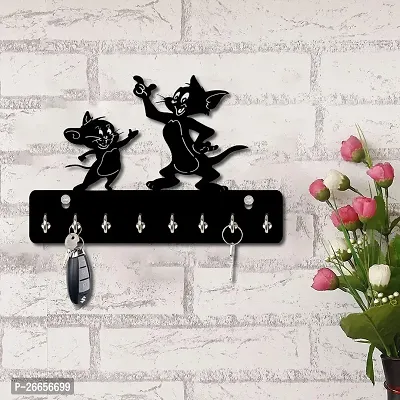 Tom  Jerry Designer 8 Hooks Entryway for Kitchen | Office Wall Mount Decorative Keys Organizer  Key Holder (Black)4MM