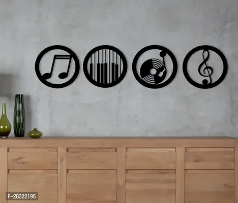 Music Note MDF wood Wall Decor (Pack of 4) Black  7 x 7 inch