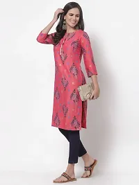 Women's Printed Three by Fourth Sleeve Round Neck Casual Kurta (Color:Pink, Material:Rayon, Size:2XL)-PID40470-thumb3