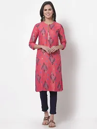 Women's Printed Three by Fourth Sleeve Round Neck Casual Kurta (Color:Pink, Material:Rayon, Size:2XL)-PID40470-thumb2