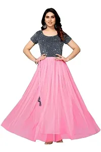 Stylish Pink Color Black Velvet Gown-thumb1