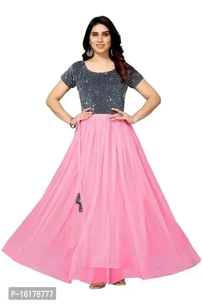 Stylish Pink Color Black Velvet Gown-thumb2