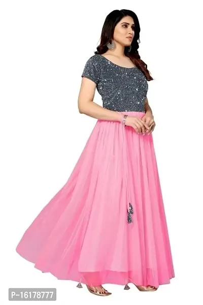 Stylish Pink Color Black Velvet Gown-thumb3