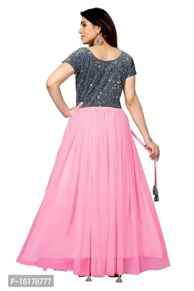 Stylish Pink Color Black Velvet Gown-thumb4