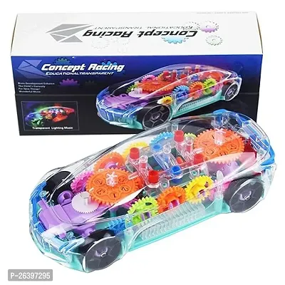 Pintram 3D Transparent Car with 360 Degree Rotation | Gear Simulation Mechanical Car Toy with Light  Sound for Kids (Colors As Per Availability)-thumb0