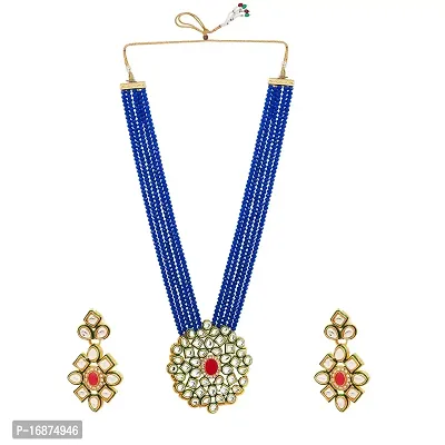 RAADHE CREATION Handmade Traditonal Mala Set For Women | Kundan Jewellery Set For Women | Imitation Set for Wedding, Reception, Party | Gold Plated Mala Set for Women Stylish | Royal Blue Pearls-thumb0