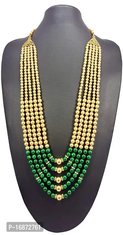 RAADHE CREATION Metal Type and Pearl Moti dulha necklace chain for Men (Green)-thumb2