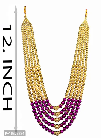 RAADHE CREATION Gold Plated and Pearl Moti dulha necklace chain for Men (Purple)-thumb3