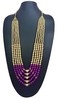 RAADHE CREATION Gold Plated and Pearl Moti dulha necklace chain for Men (Purple)-thumb1