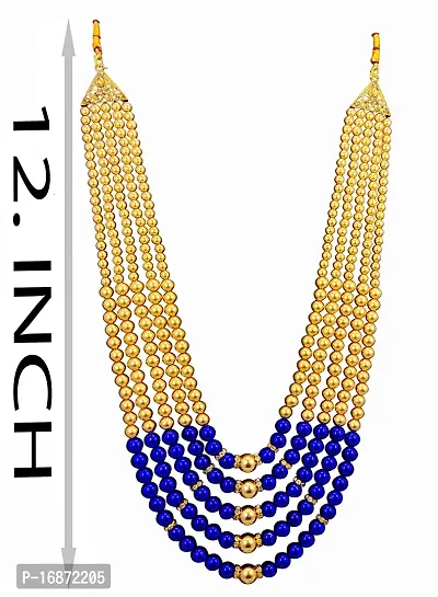 RAADHE CREATION Gold Plated and Pearl Moti dulha necklace chain for Men (Royal blue)-thumb3