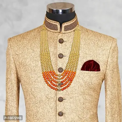 RAADHE CREATION Gold Plated and Pearl Moti dulha necklace chain for Men (Orange)-thumb4
