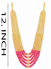 RAADHE CREATION Gold Plated and Pearl Moti dulha necklace chain for Men (Pink)-thumb2