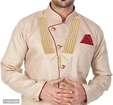 RAADHE CREATION Gold Plated and Pearl Moti dulha necklace chain for Men (White)-thumb4