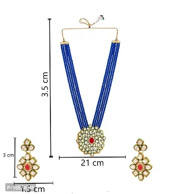 RAADHE CREATION Handmade Traditonal Mala Set For Women | Kundan Jewellery Set For Women | Imitation Set for Wedding, Reception, Party | Gold Plated Mala Set for Women Stylish | Royal Blue Pearls-thumb4